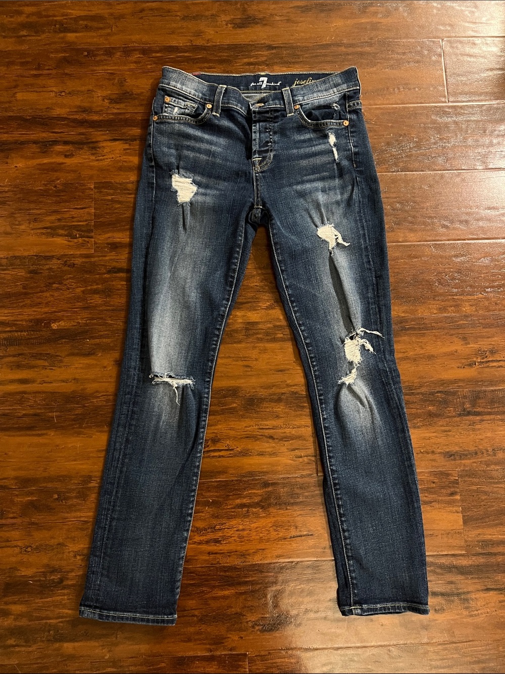 7 For All Mankind Josefina Skinny Boyfriend Distressed Jeans Size 25